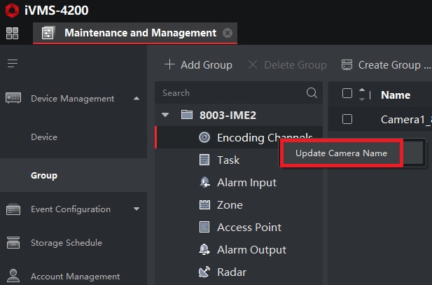 به‌روزرسانی نام دوربین‌ها در ivms 4200- گام سوم